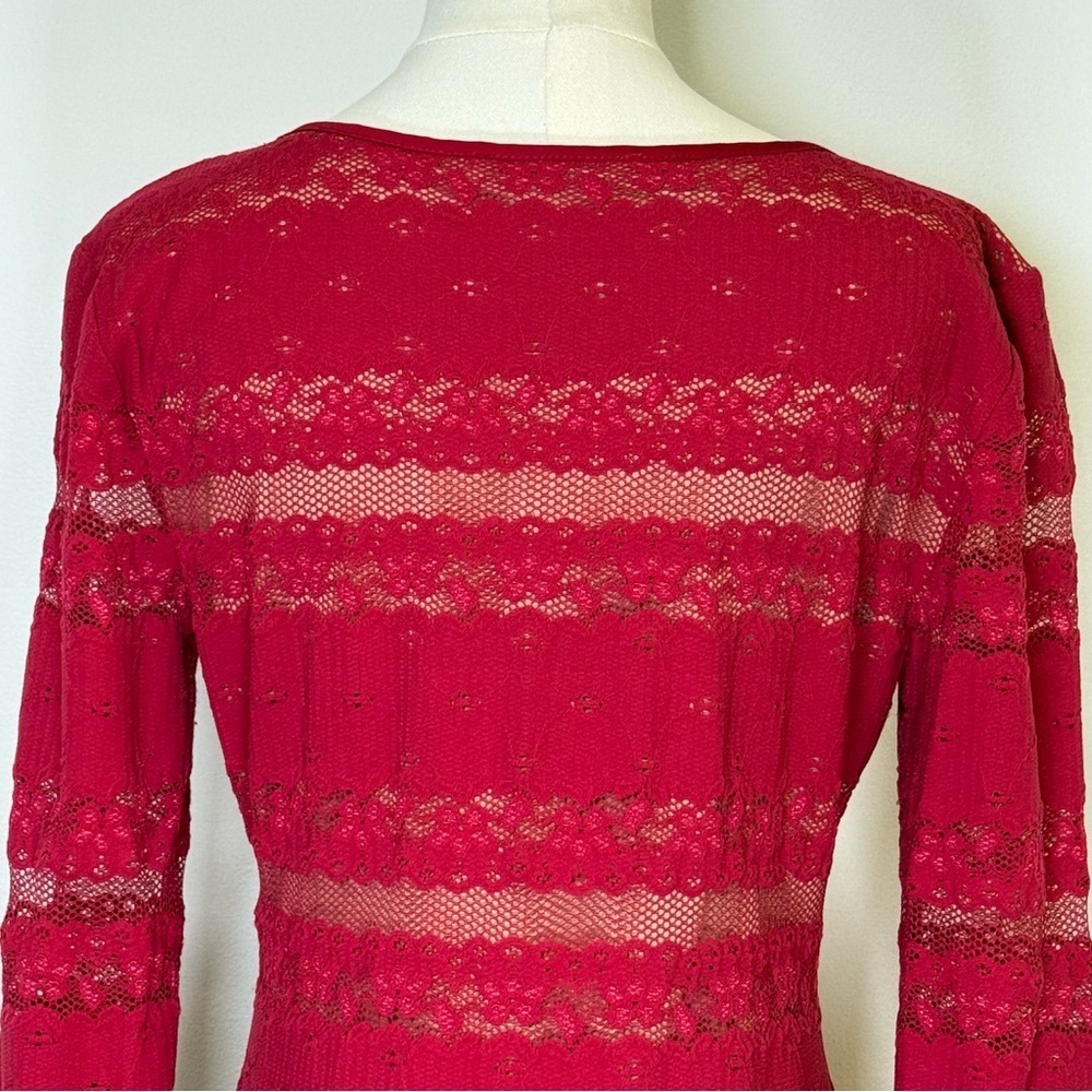 BCBGMaxAzria ‘Tanya’ Stripe Lace Dress In Sangria Women’s Size Medium Tall - Picture 6 of 16